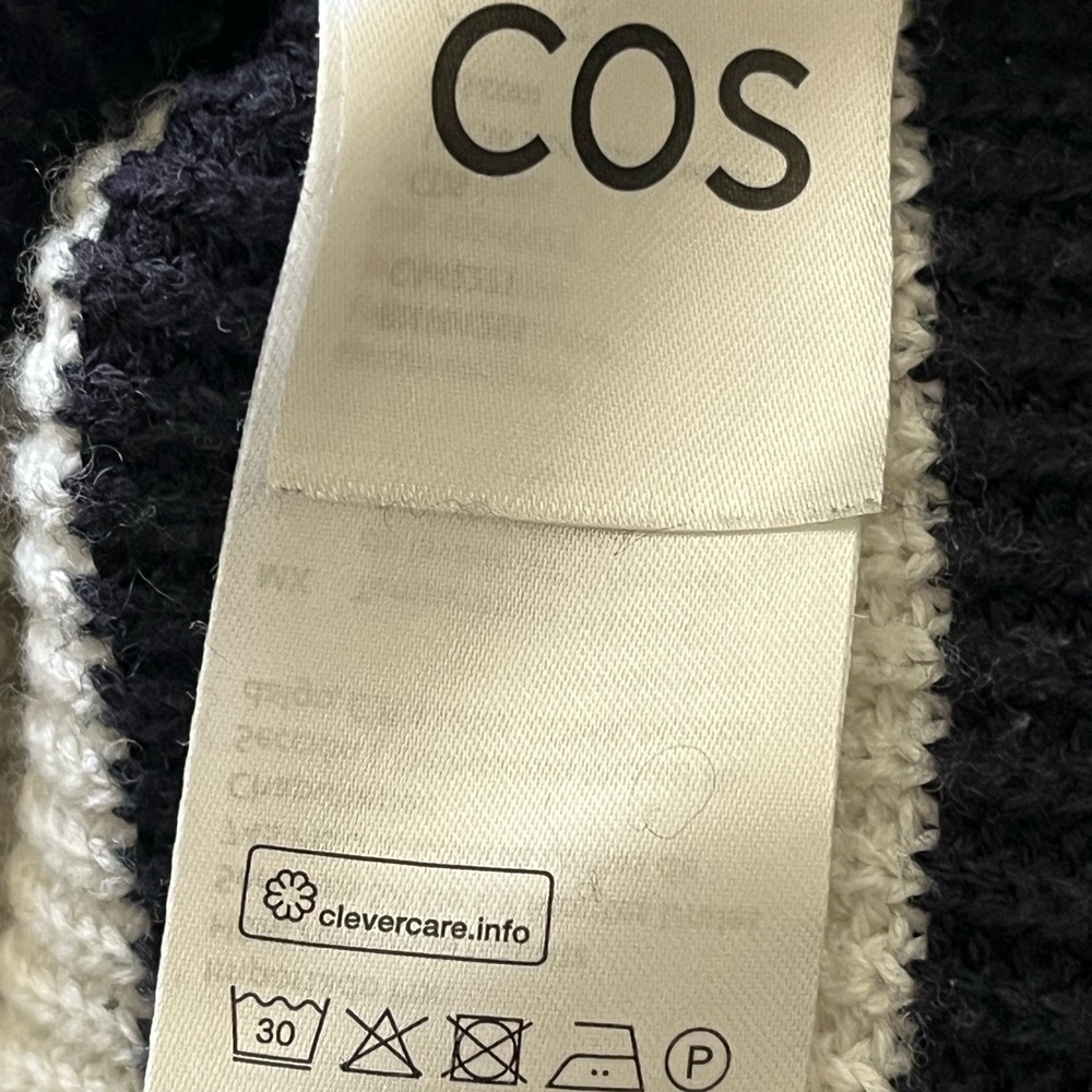 COS Ribbed Wool/Cotton Blend Ribbed Striped Turtleneck Sweater Cream Black M-XL - Picture 6 of 10